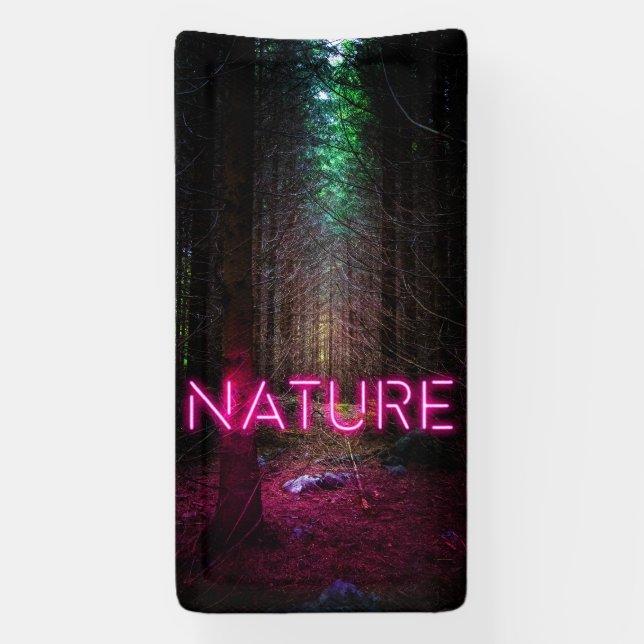 Mysterious spruce forest nature neon magenta sign (Vertical)