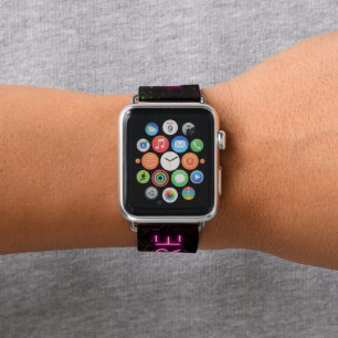 Mysterious spruce forest nature neon magenta sign apple watch band