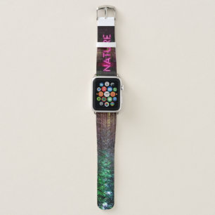 Mysterious spruce forest nature neon magenta sign apple watch band