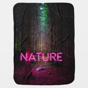 Mysterious spruce forest nature neon magenta sign baby blanket