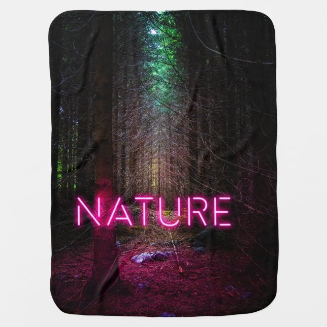 Mysterious spruce forest nature neon magenta sign baby blanket (Front)