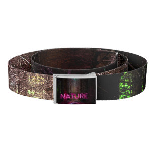 Mysterious spruce forest nature neon magenta sign belt
