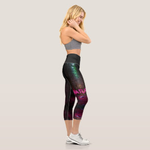 Mysterious spruce forest nature neon magenta sign capri leggings