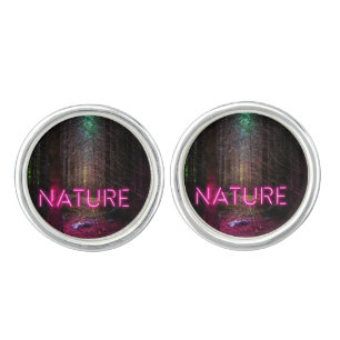 Mysterious spruce forest nature neon magenta sign cufflinks