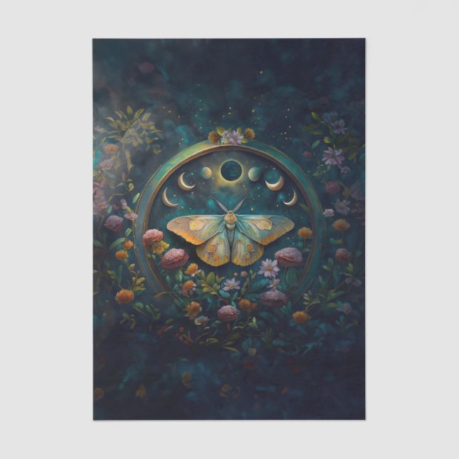 Mysterious Twilight Portal, Moth & Eclipse Vert Tissue Paper (Front)