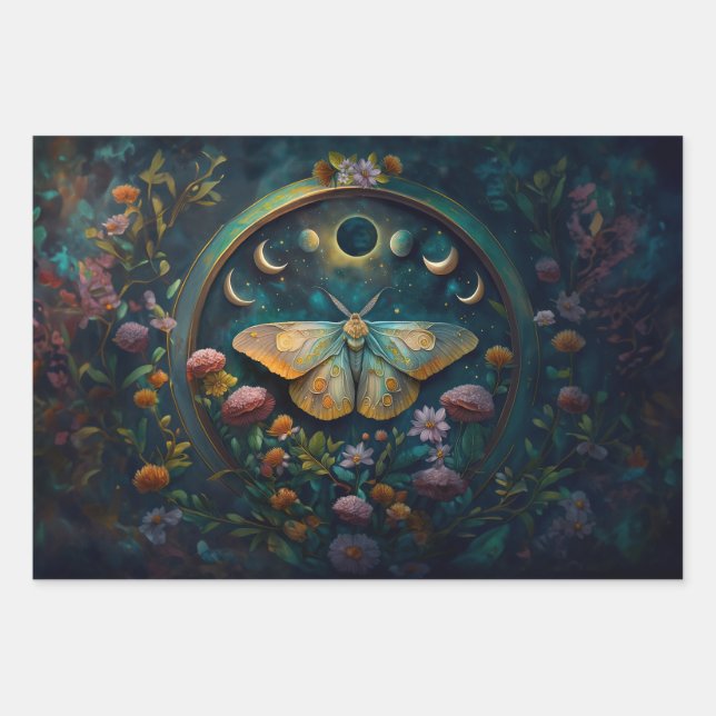 Mysterious Twilight Portal, Mystic Floral Fantasy Wrapping Paper Sheets (Front)