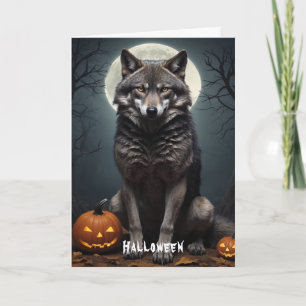 Mysterious Wolf with Pumpkin Halloween Art Invitation