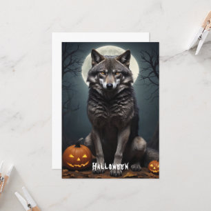 Mysterious Wolf with Pumpkin Halloween Art Invitation