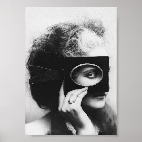 Mysterious Woman Black and White Vintage Art Poster