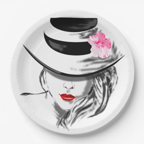 Mysterious Woman with Red Hot Lips Paper Plates