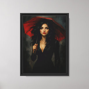 Mysterious Woman with Red Umbrella Art Canvas Print