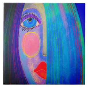 Mystery Abstract Digital Painting of a Woman Ceramic Tile