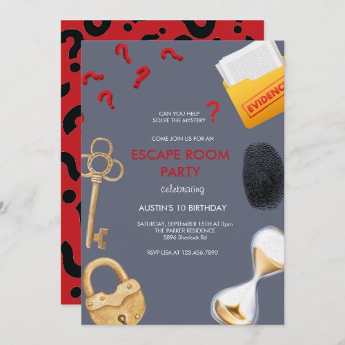 Mystery   Adventure Party  Escape Room Birthday Invitation