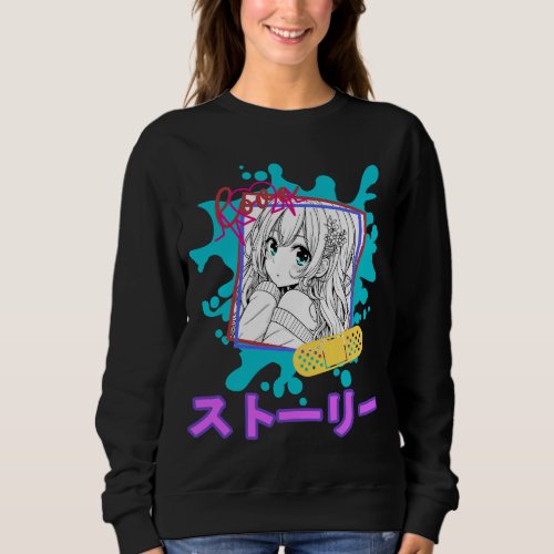 Mystery Anime Girl with text and black  Sweatshirt