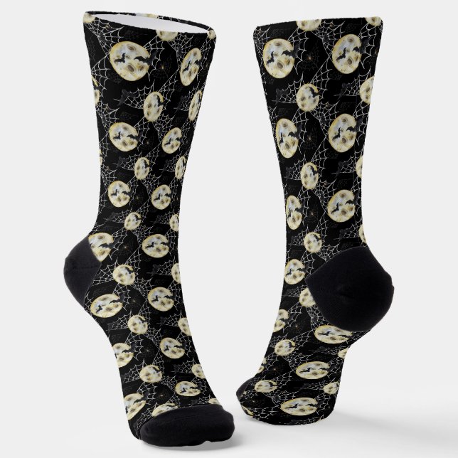 Mystery Bat & Moon Pattern Halloween Socks (Angled)