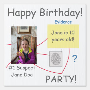 Mystery Crime Solving Evidence Board Birthday Sign