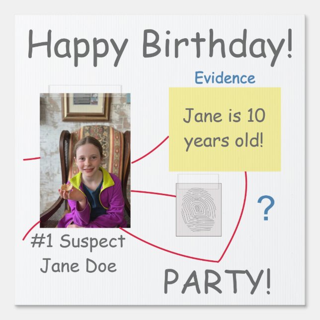 Mystery Crime Solving Evidence Board Birthday Sign (Front)