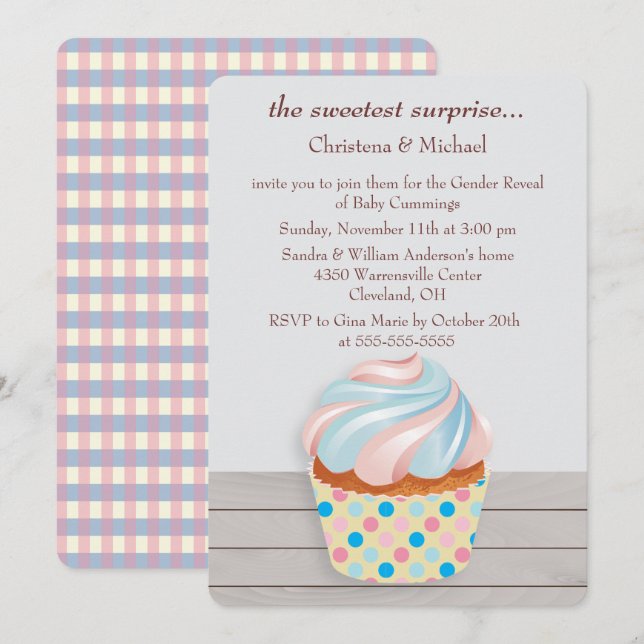 Mystery Cupcake Gender Reveal Invitation (Front/Back)