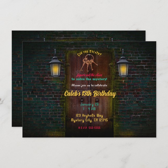 Mystery Door Room Escape Birthday Party   Invitation (Front/Back)