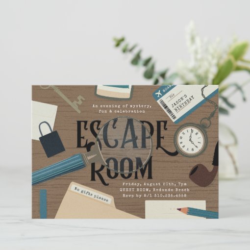 Mystery Escape Room Blue Birthday Invitation Zazzle