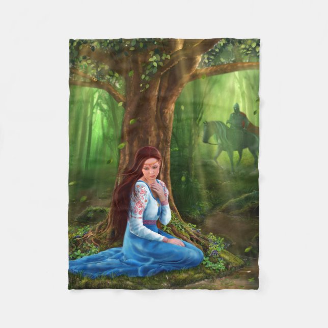 Mystery Fairytale Maiden and Prince in the Forest Fleece Blanket (Front)