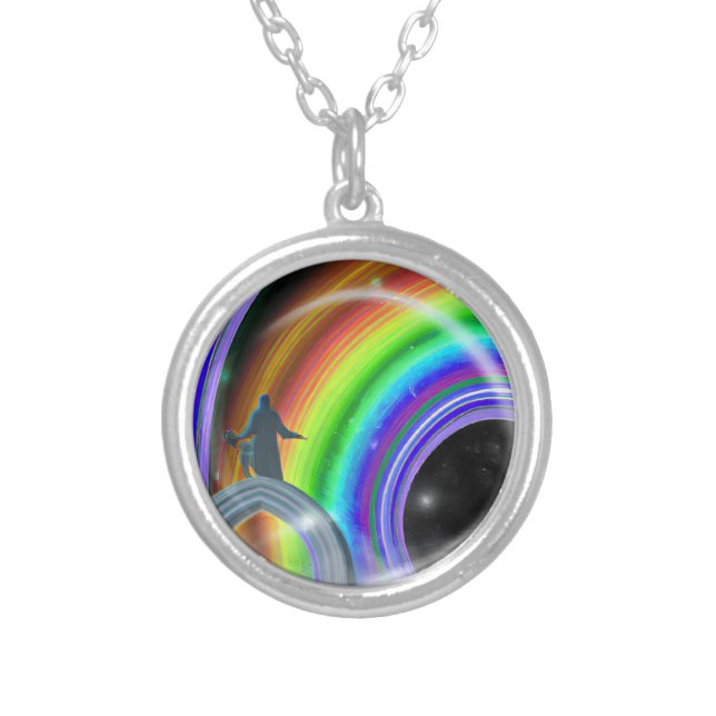 Mystery Figure at the Inter-Dimensional Stargate Silver Plated Necklace (Front)