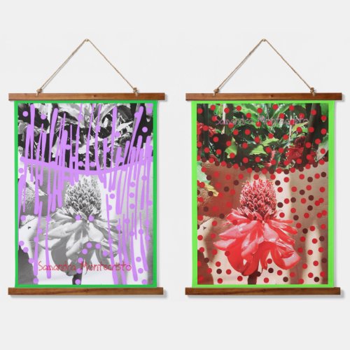 Mystery Flowers Scrolls Wood Topped Wall Tapestry