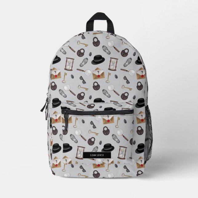Mystery Kids Secret Agent Detective Theme Printed Backpack (Front)