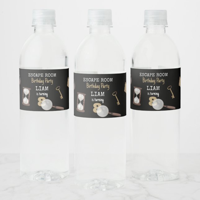Mystery Kids Secret Agent Spy Detective Birthday Water Bottle Label (Bottles)