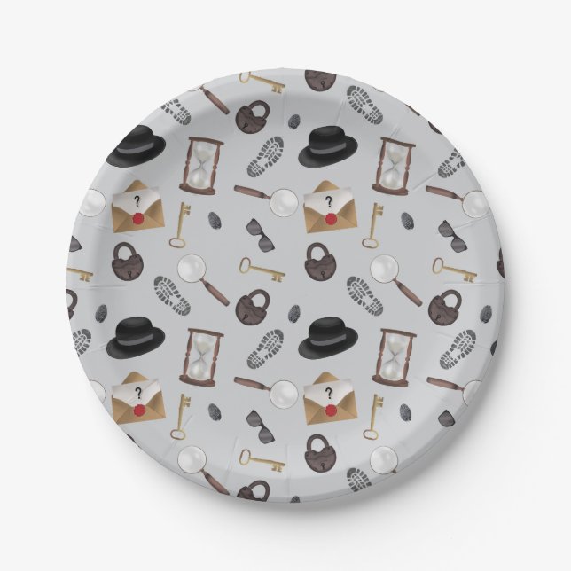 Mystery Kids Secret Agent Spy Detective Theme Paper Plates (Front)