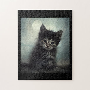 Mystery kitten in the moonlight jigsaw puzzle