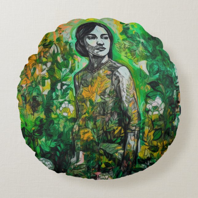 Mystery Lady  Round Pillow (Front)