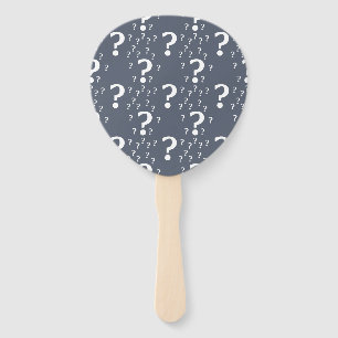Mystery question mark riddle puzzle blue-gray hand fan