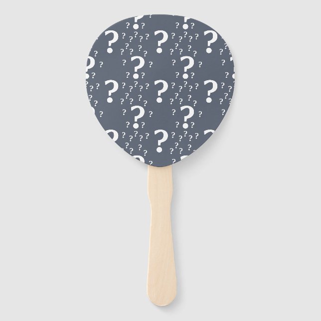 Mystery question mark riddle puzzle blue-gray hand fan (Back)