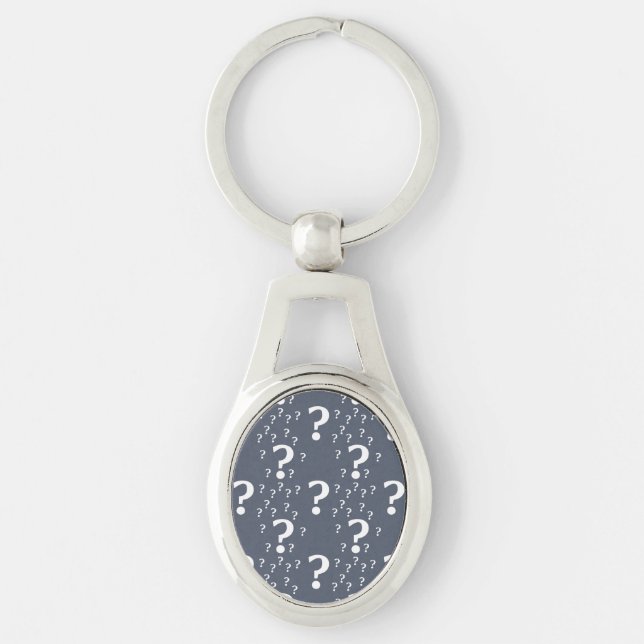 Mystery question mark riddle puzzle blue-gray keychain (Front)