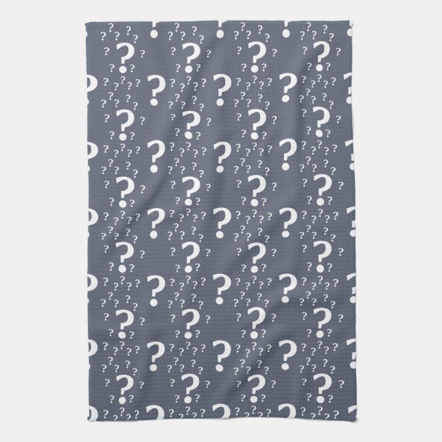 Mystery question mark riddle puzzle blue-gray kitchen towel (Vertical)