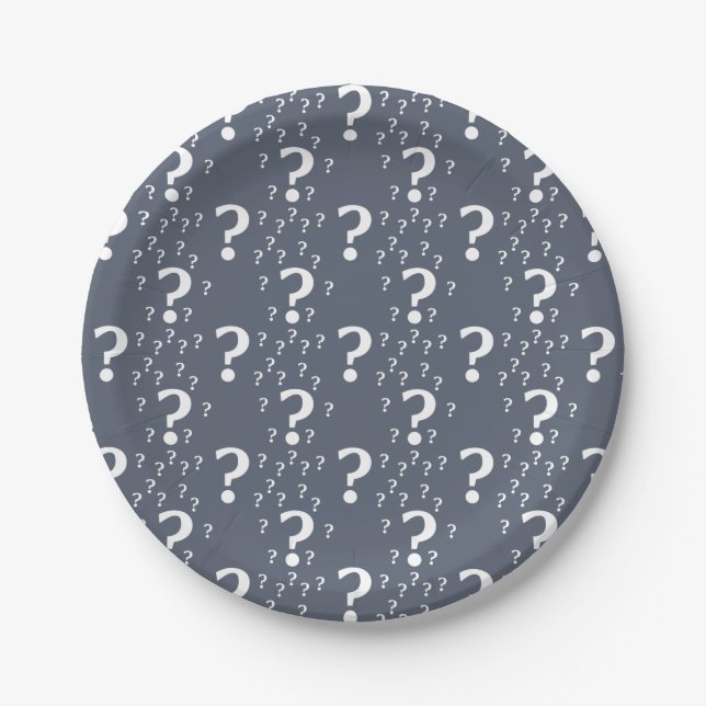 Mystery question mark riddle puzzle blue-gray paper plates (Front)