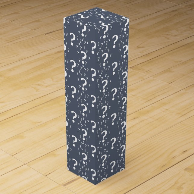 Mystery question mark riddle puzzle blue-gray wine box (Front)