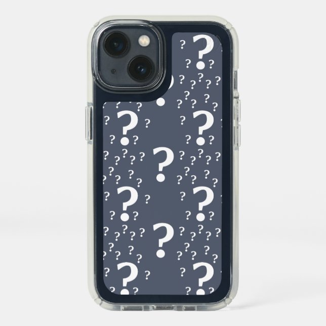 Mystery question mark riddle puzzle blue-grey spec speck iPhone 13 case (Front)