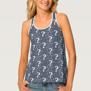 Mystery question mark riddle puzzle blue-grey tank top