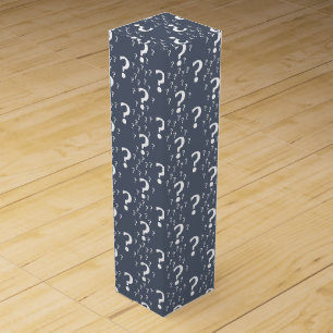 Mystery question mark riddle puzzle blue-grey wine box