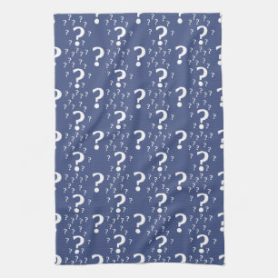 Mystery question mark riddle puzzle blue kitchen towel