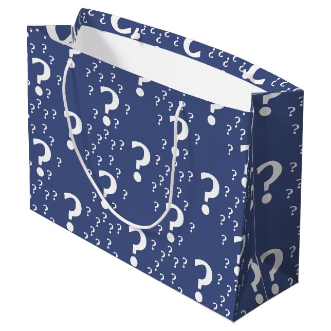 Mystery question mark riddle puzzle blue large gift bag (Back Angled)