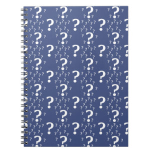 Mystery question mark riddle puzzle blue notebook