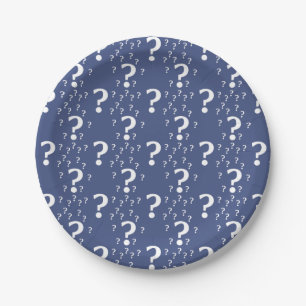 Mystery question mark riddle puzzle blue paper plates