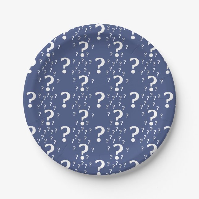 Mystery question mark riddle puzzle blue paper plates (Front)