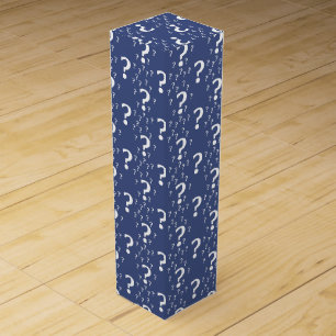 Mystery question mark riddle puzzle blue wine box