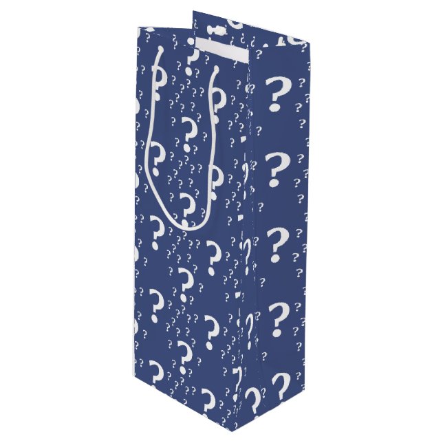 Mystery question mark riddle puzzle blue wine gift bag (Front Angled)