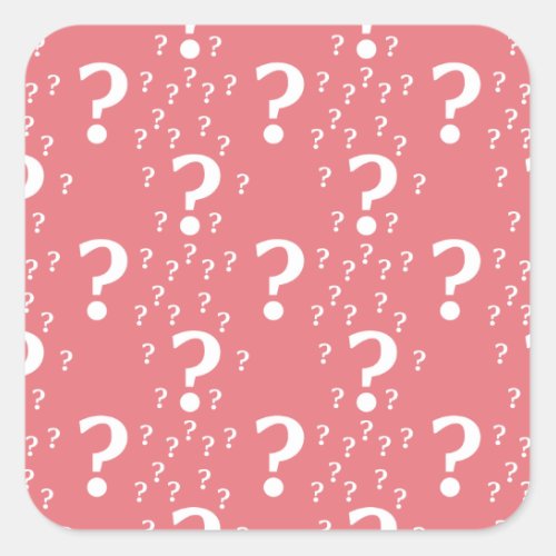 Mystery question mark riddle puzzle coral square sticker