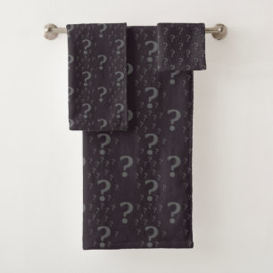 Mystery question mark riddle puzzle gray bath towel set